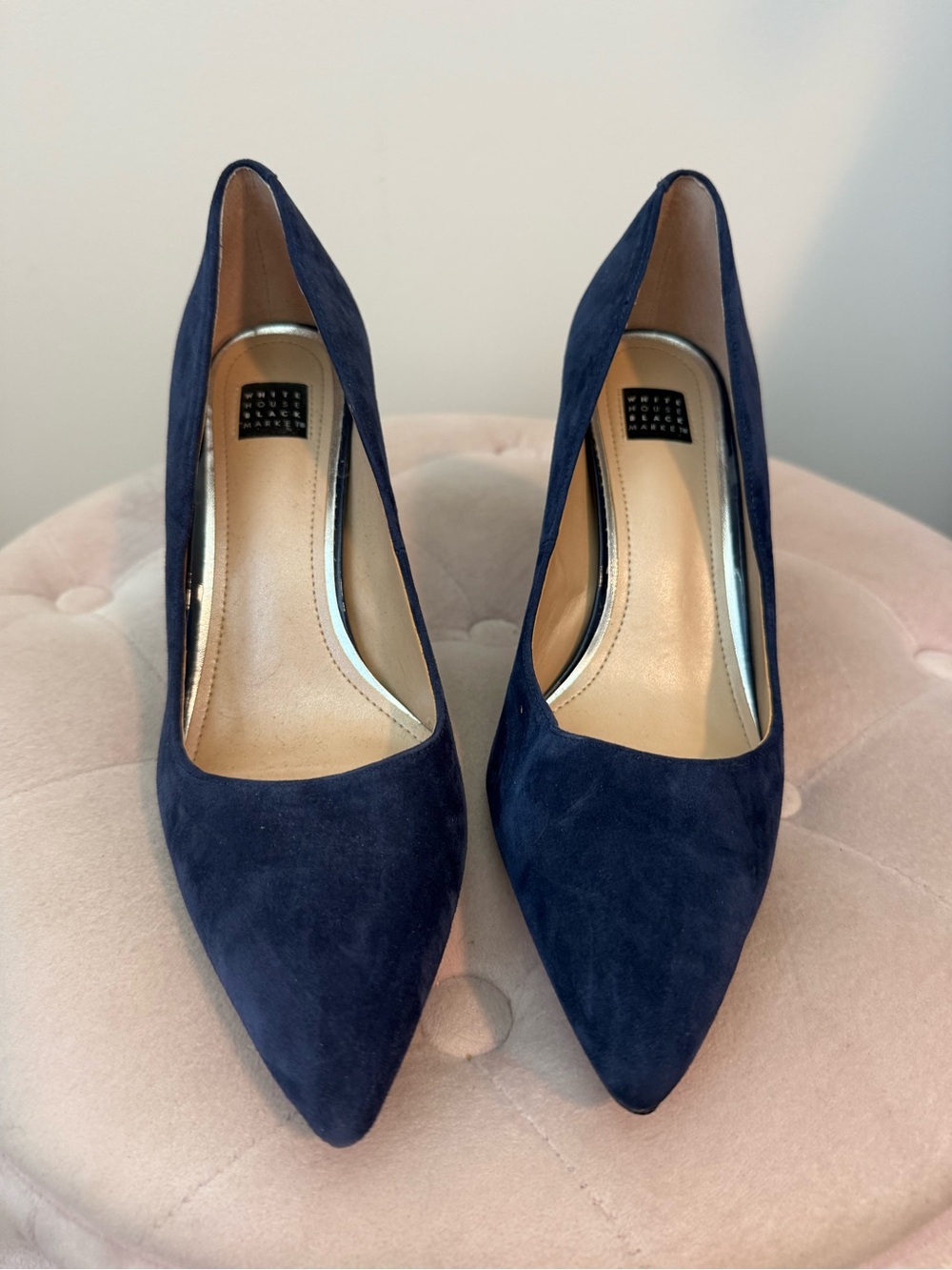 White House Black Market Navy Suede Pointed-Toe Pumps